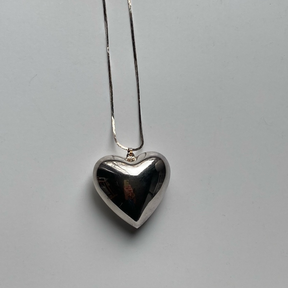 Silver Puffy Heart Pendant Necklace